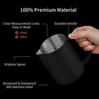 watchget Milk Frothing Pitcher 250ml/8oz Stainless Steel Espresso Steaming Pitcher Milk Coffee Cappuccino Latte Art Barista Steam Pitcher Milk Frothing Jug, Black
