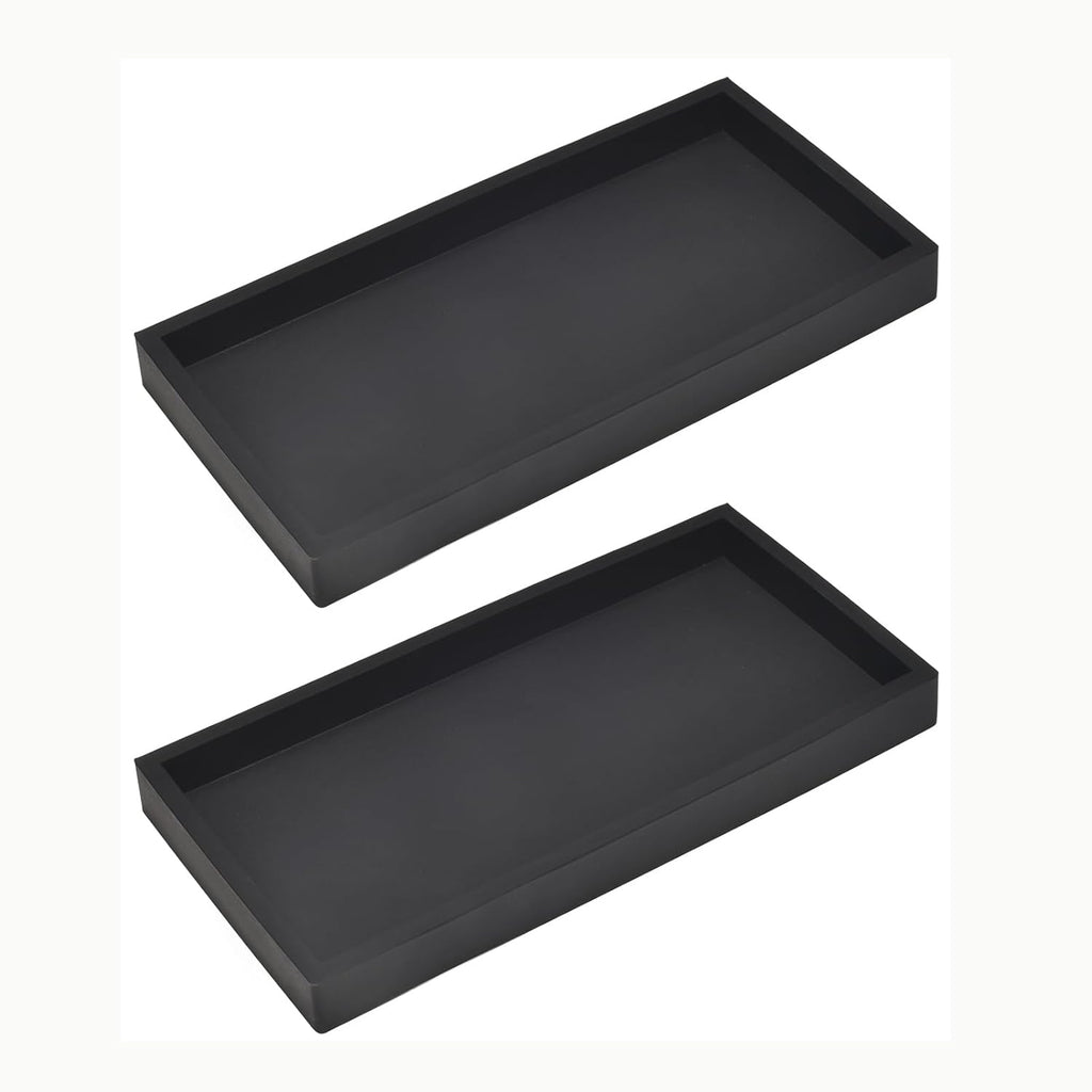 DNC 2PC 7.9" Small Bathroom Vanity Tray for Counter, Silicone Kitchen Sink Soap Tray for Countertop Dish Holder Dispenser Toilet Tank Desk Organizer Black