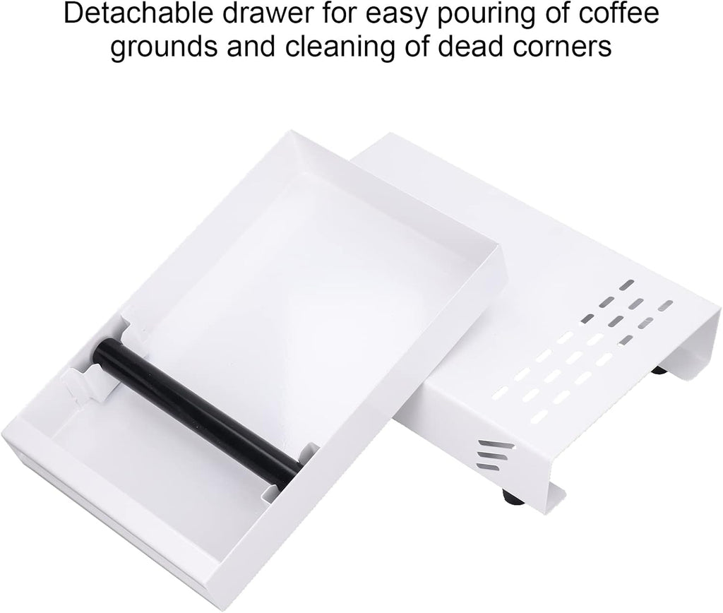 Stainless Steel Coffee Knock Box Drawer with Non Slip Feet, Rubber Lever, for Household Shop, Easy to (White)