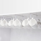 Mug Rack Under Cabinet - Coffee Cup Holder, 12 Mugs Hooks Under Shelf, Display Hanging Cups Drying Hook for Bar Kitchen Utensils White