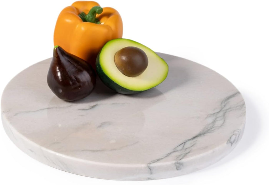 Koville Brazilian Natural Marble Cutting Board for Kitchen, 11inch Round Hand Crafted Marble Slab for Cheese, Charcuterie, Pastry Board - Wedding Gift, House Warming Gift(White Macaubas)