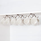 Cabinet Hook Mug Holder - Hanging Coffee Cup Rack for Kitchen, Under Cabinets Metal Hangers Organizer Shelf Storage Utensil (Brown)