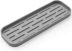 Silicone Kitchen Sink Organizer Tray for Multiple Usage,Eco-Friendly Sponges Holder for Kitchen Bathroom Counter or Sink,Dish Soap Dispenser,Scrubber,Bottle,Cup (Grey, 12"×4")