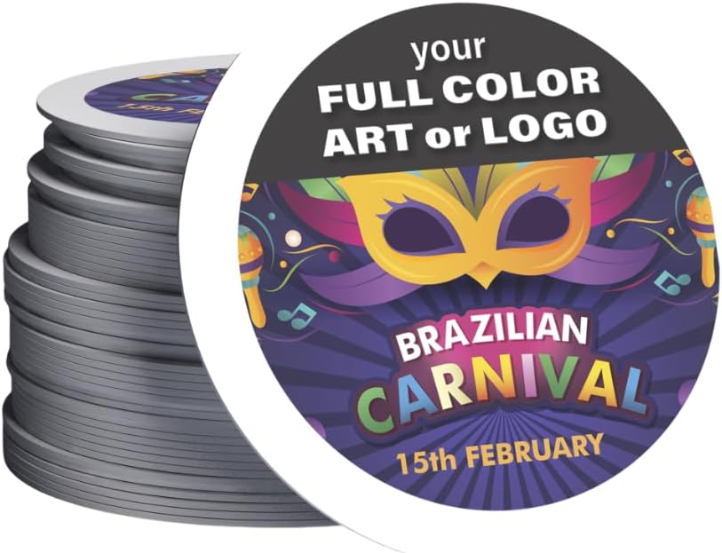 B.E. Green Custom Coasters - Pulpboard Personalized Coasters for Drinks - Full Color Print - Reusable & Absorbent - Beverage Coaster - Promotional Events & Celebrations - Pack of 50-4" Round Coaster