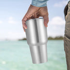 DOMICARE 30 oz Tumbler with Lid and Straw, Stainless Steel Tumblers Bulk, Insulated Vacuum Double Wall Travel Coffee Mug, Durable Powder Coated Tumbler Cups (Stainless Steel, 12)