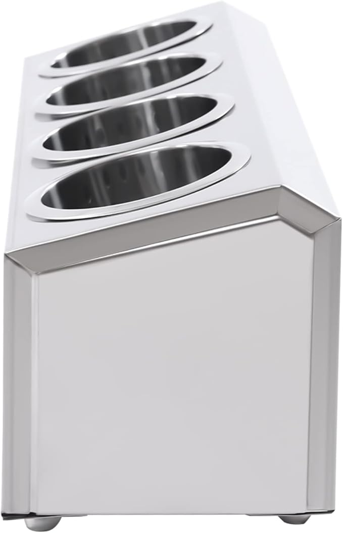 DYNAMI 4-Compartment Stainless Steel Utensil Holder,Commercial Perforated Silverware Holder,Cylinder Silverware Utensil Holder Flatware Organizer Countertop,for Restaurant Kitchen (4-Compartment)