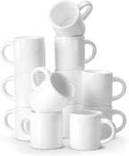 Roshtia 12 Pieces 3 oz Espresso Mugs Espresso Cups Mini Coffee Mugs with Handles Porcelain Coffee Cups Ceramic Smooth Demitasse for Tea Drinks Cocoa Milk Water(White)