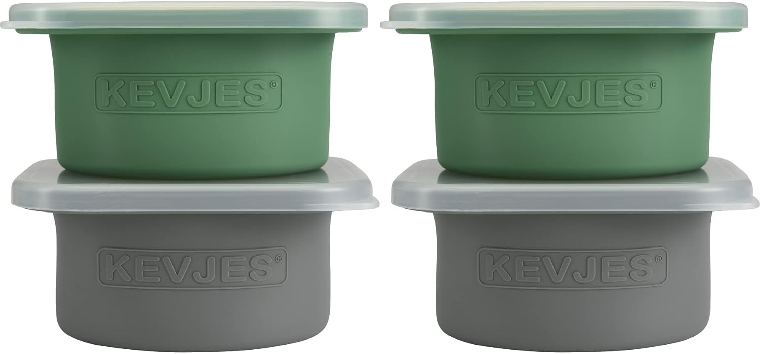 Stackable Silicone Artisan Pizza Dough Proofing Proving Containers with Air-tight Lids-4pack-500ml Volume for 250g Dough Ball (2green+2Space Grey)