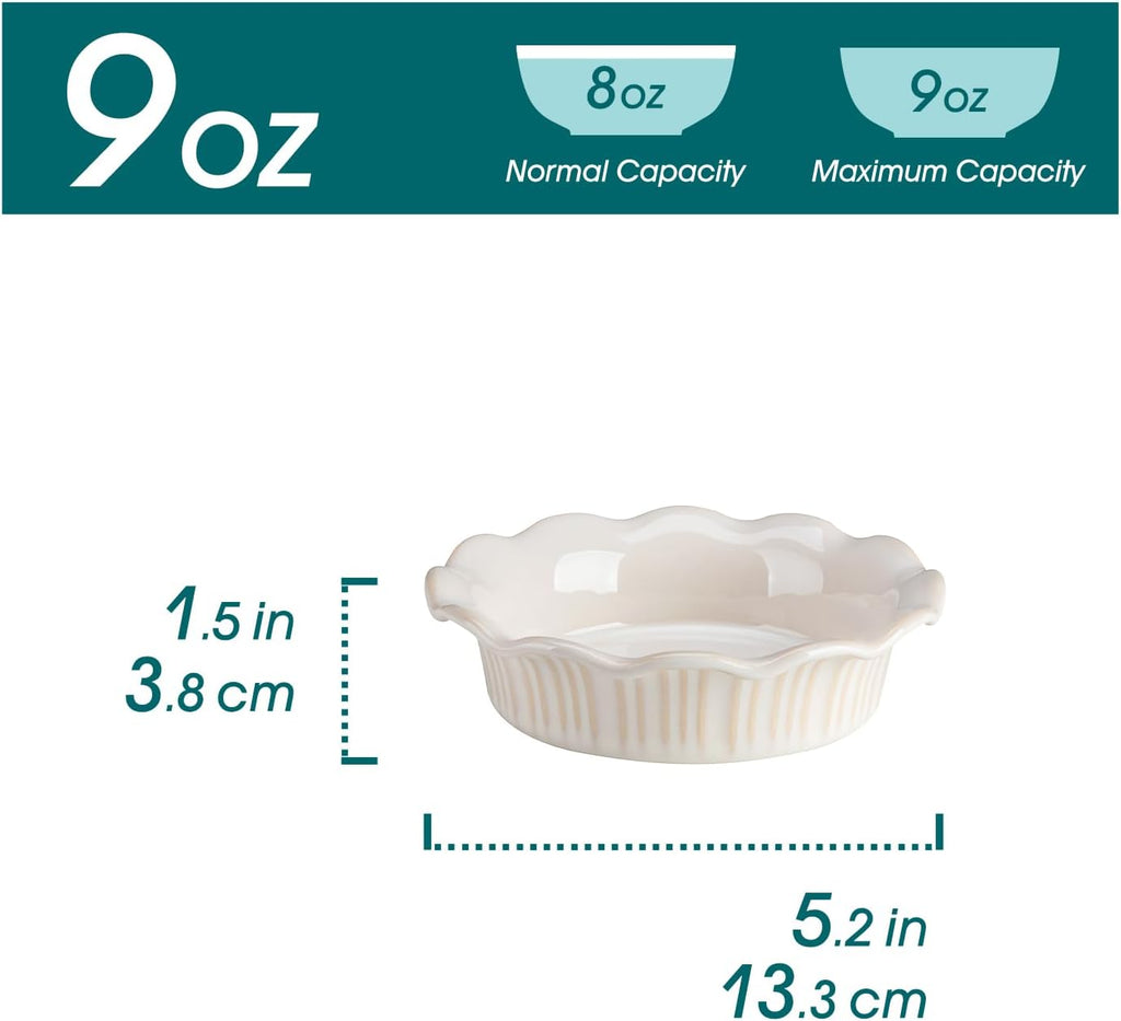 vancasso Mini Pie Pans Set of 6, 5.2 Inch Ceramic Deep Dish Pie Plates with Ruffled Edge for Baking, Microwave & Oven Safe, White