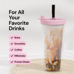 Dodoko Reusable Boba Cup and Straw Boba Tea Cup Bubble Tea Cup Reusable Iced Coffee Cup Cold Coffee Cup Smoothie Cup with Lid and Straw Smoothie Cup to go Smoothie Tumbler 17 oz - Bubble Pink