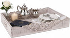 Mela Artisans Distressed White Wooden Decorative Tray with Handles | 16x12x2.5 Mango Wood Ottoman Tray | for Kitchen Countertop | Coffee Table | Snacks | Desserts | Breads | Bedroom Decor