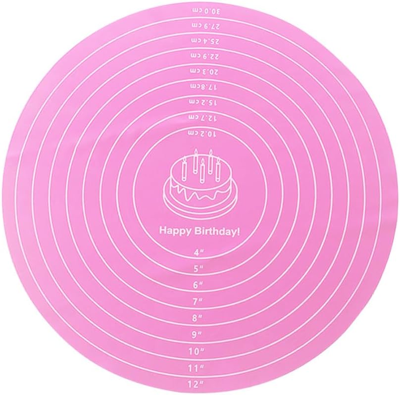 1 Pcs Pink Round Baking Mat, Cake Turntable Mat, Cake Mat Round Silicone Baking Mat, 12 In Cakes Pastry Mat for Cake Turntable Stan