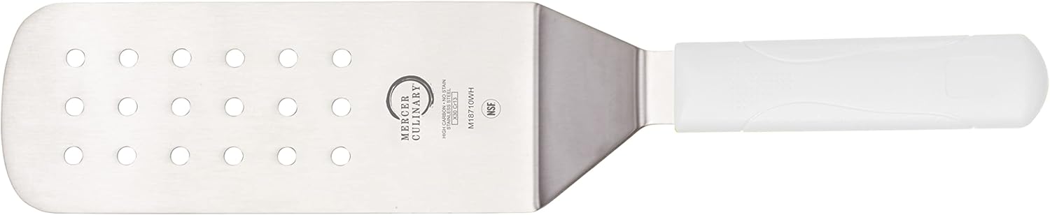 Mercer Culinary Millennia Perforated Turner, 8 Inch x 3 Inch Blade, White Handle
