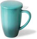 Sweejar Porcelain Tea Mug with Infuser and Lid,Teaware with Filter, Loose Leaf Tea Cup Steeper Maker, 16 Fl Oz for Tea/Coffee/Milk/Women/Office/Home/Gift (Gradient Blue)
