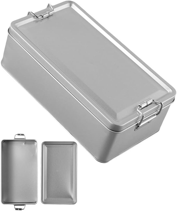 Metal Tin Box, Tinplate Metal Storage Tins Tea Container Rectangular Cookie Box With Lids For Storaging Cookies Snowflake Pastries Tea(L)