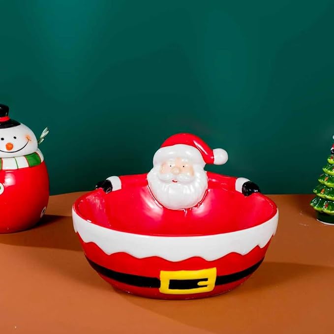 Large Ceramic Santa Candy Bowl – Christmas Decorative Snack Dish for Holiday Table Centerpiece, Santa Claus Shaped Holiday Treat Bowl for Parties, Kitchen, or Living Room Decor