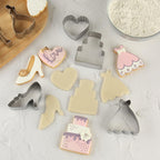 12 Wedding Cookie Cutters Shapes Set for Baking Including Bride and Groom Diamond Ring Wedding Cake Candle Wedding Dress Champagne Glasses Lipstick Heels Etc.