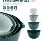BoxedHome Green Ombre Nesting Plastic Mixing Bowl Set With Pour Spout, Microwave and Dishwasher Safe, BPA free Non-Slip Base, Set of 4 Size 1.7, 2.5, 3.5 and 4.5qt, Great for Prepping, Baking, Cooking