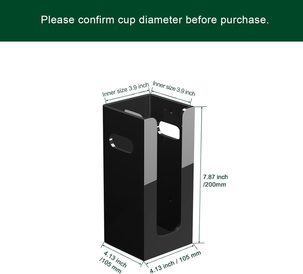 Disposable Coffee Cup Dispenser with Handles, Countertop or Wall Mount Hot/Cold Drink Cup and Lid Holder - Bathroom/Kitchen/Office Acrylic Cup Lid Storage Organizer (1 Compartment, Black)