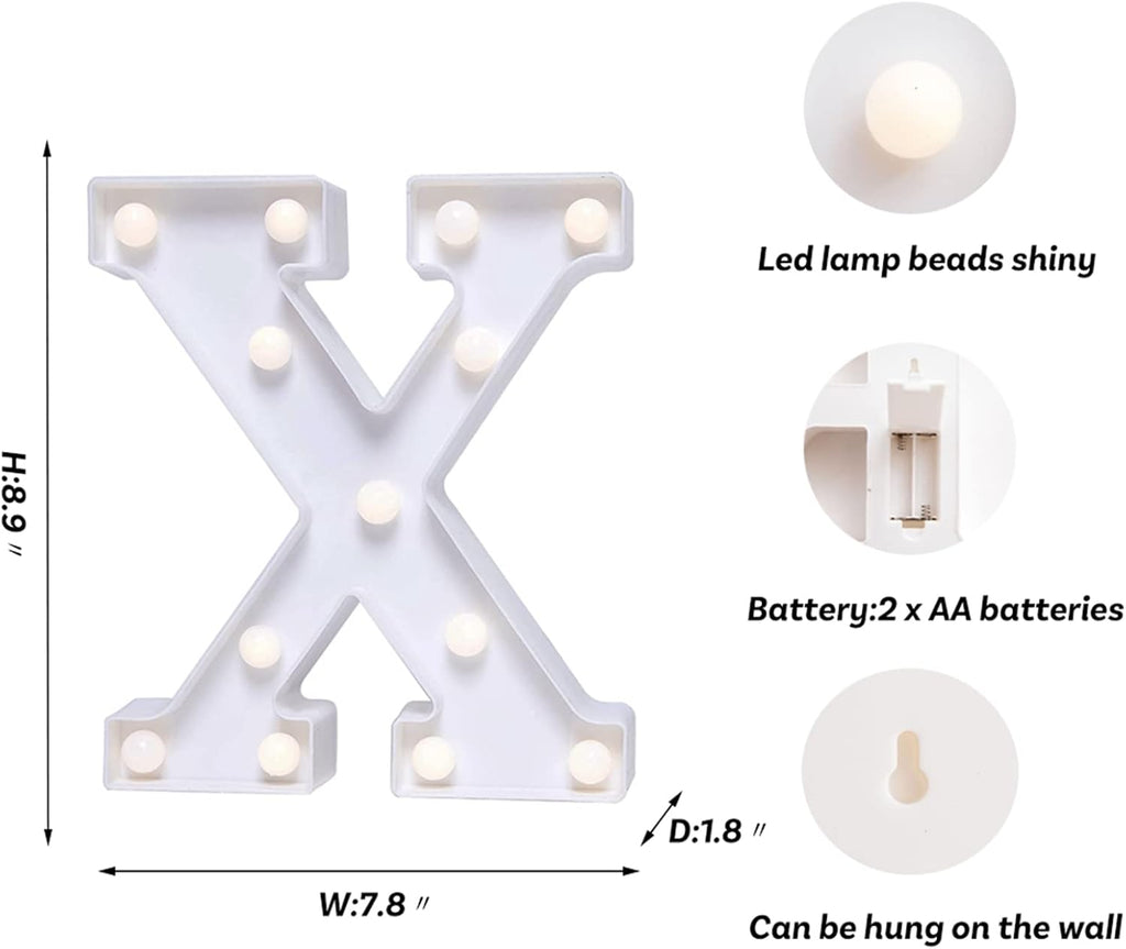 Foaky LED Letter Lights Sign Marquee Light Up Letters Sign for Night Light Wedding/Birthday Party Battery Powered Christmas Lamp Home Bar Decoration(X)