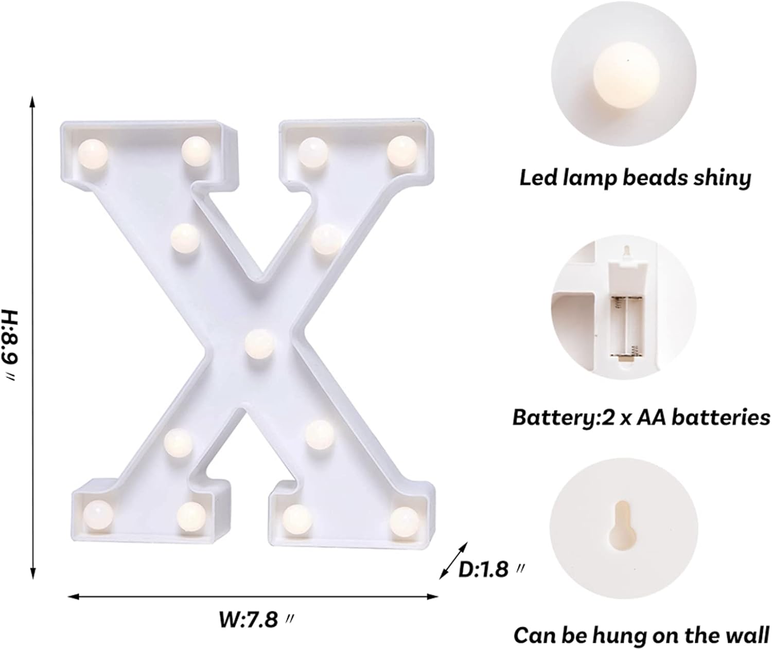 Foaky LED Letter Lights Sign Marquee Light Up Letters Sign for Night Light Wedding/Birthday Party Battery Powered Christmas Lamp Home Bar Decoration(X)