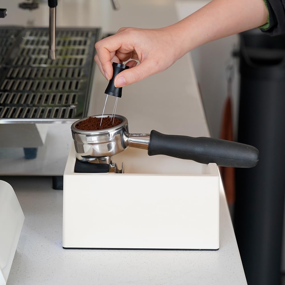 watchget Espresso Knock Box, Coffee Ground Knock Box, Dual Function Storage and Tamping Tool with Non-Slip Base, Made of Durable ABS Plastic, Perfect for Baristas and Coffee Enthusiasts, White