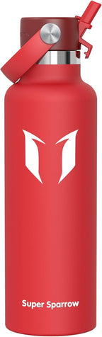 Super Sparrow Insulated Water Bottle - 17 Oz / 25 Oz / 32 Oz - Standard Mouth FlipFlow Flask - BPA Free, Leak Proof Drink Bottle- Ergonomic Straw Water Bottles for Work, Gym, Travel, Sports