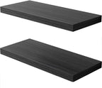 Floating Shelf, Set of 2 Wall Shelf, 30 in W x 12.75 in D x 2 in H Wooden Floating Wall Shelf with Invisible Brackets for Living Room/Bedroom/Bathroom/Kitchen Storage and Decor, Black Wood