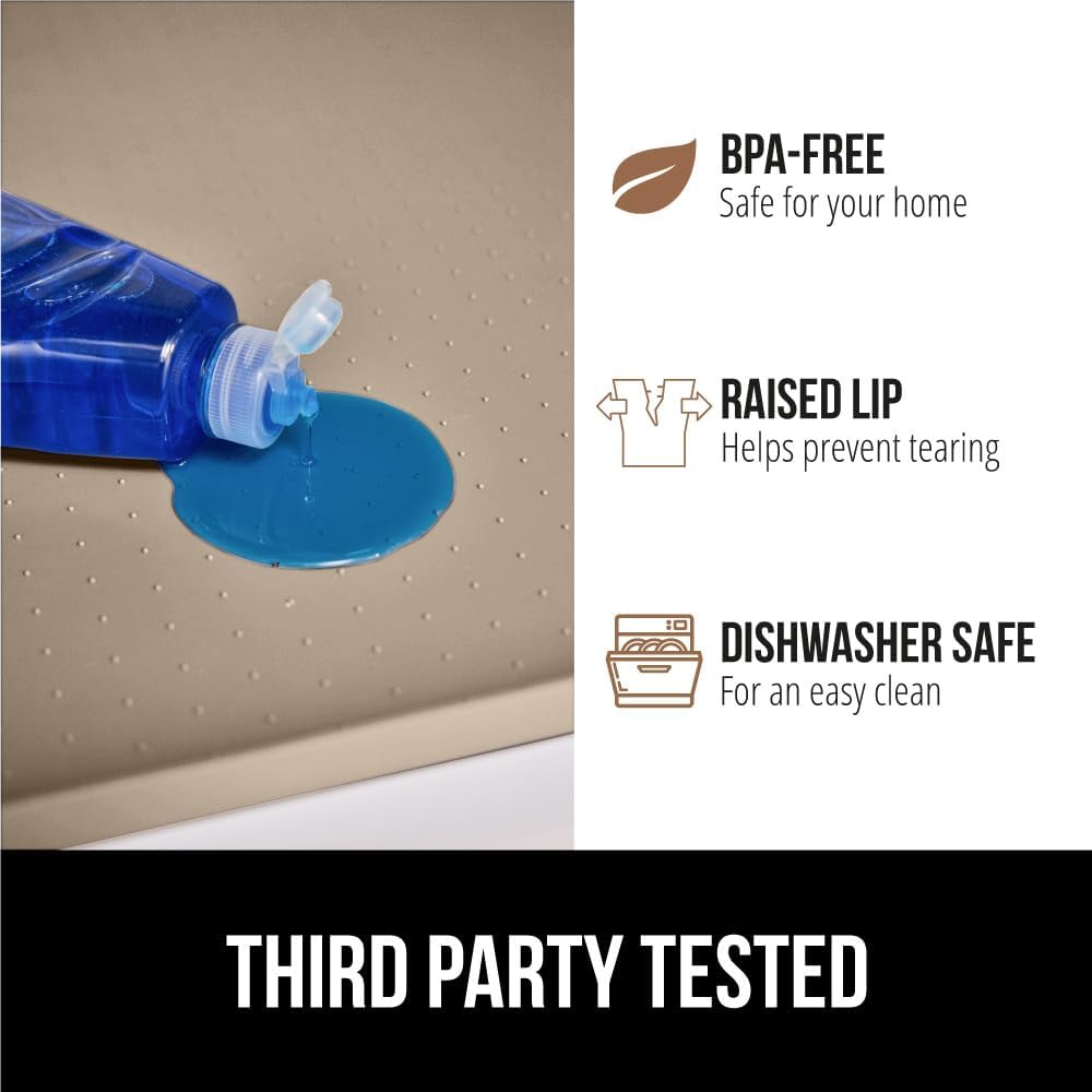 GORILLA GRIP Waterproof Silicone Under Sink Mat with Raised Lip for Kitchen and Bathroom, Cabinet Shelf Liner Stay in Place Mats Dishwasher Safe Drawer Liner, Organizer Tray, 19 x 22 in, Beige