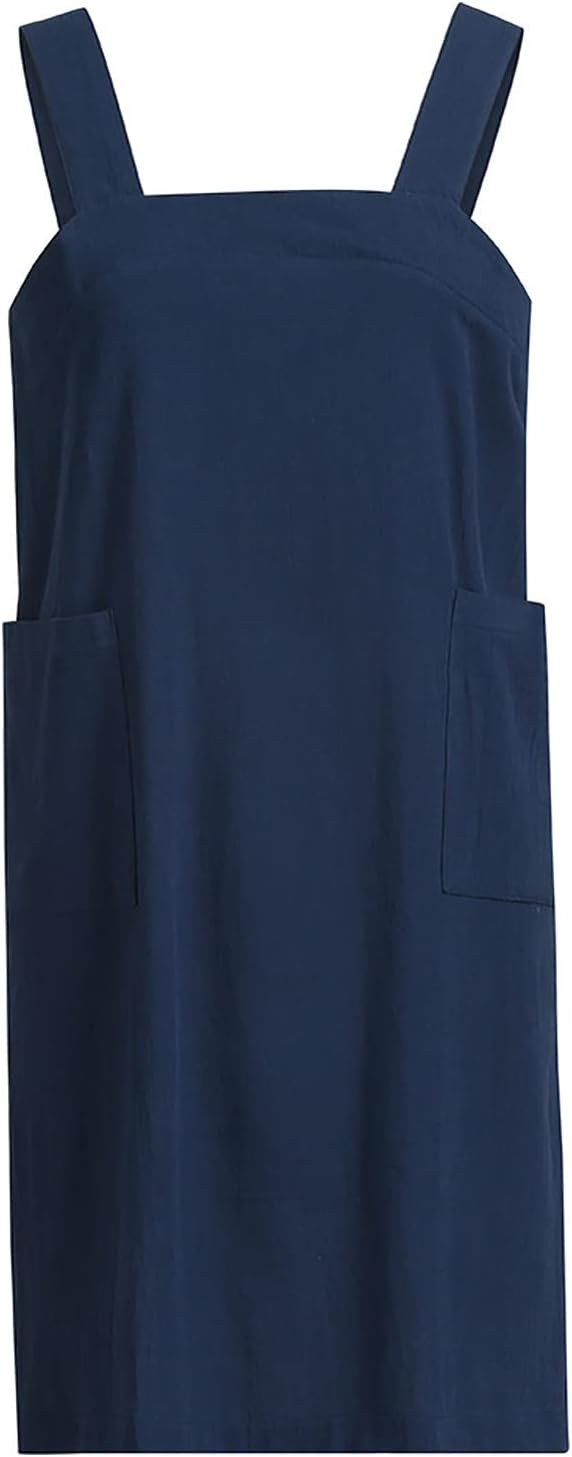 ZQFFB Pinafore Cross Back Apron for Women with Pockets Japanese Smock for Work Gardening Cooking Painting Baking