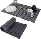 Large Stone Dish Drying Mat for Kitchen Counter 23.5”x 15.25” – Elegant Marbled-Inspired Surface Quick-Dry Absorbent Diatomaceous Earth - Multi-Use & Kitchen Mat for Dishes & Bottle Cups (Dark Gray)