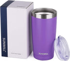 SUNWILL Travel Coffee Tumbler 20 oz, Insulated Mug with Lid, Stainless Steel Cup for Hot and Cold Drinks, Powder Coated Purple