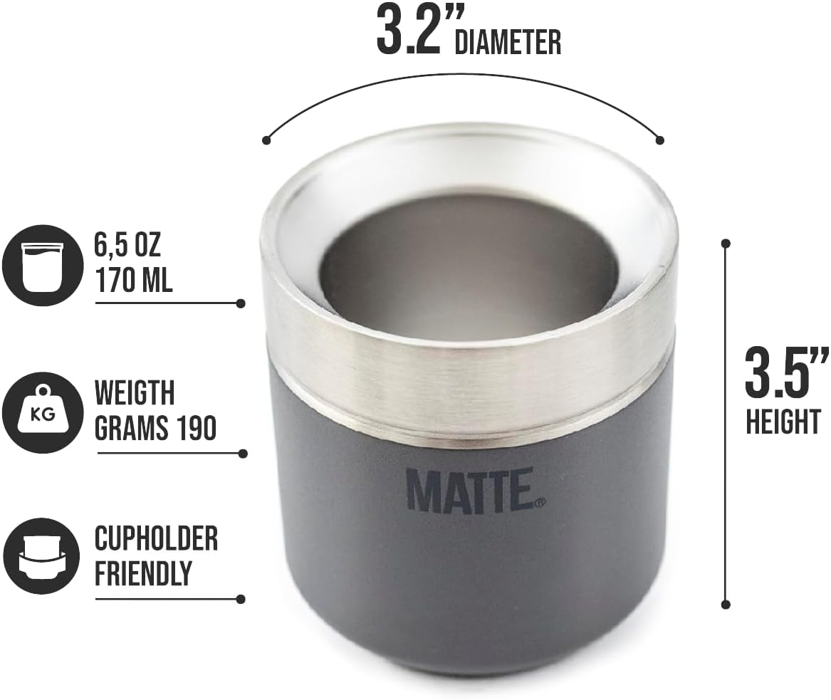 Matte 6.5 oz Yerba Mate Gourd and Bombilla Set - Includes DS Pro Box - BPA Free Yerba Mate Set Kit with Mate Straw, Elegant Design, Non-Slip Base (Grey)