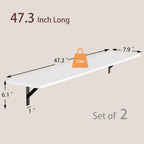 DINZI LVJ Long Wall Shelves, 47.3Inch Wall Mounted Shelves Set of 2, Extra Large Floating Storage Ledges with Sturdy Metal Brackets for Living Room, Bathroom, Bedroom, Kitchen, White