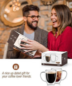 OJA Double Wall Glass Coffee Mugs 12.5oz, Hand Blown Clear Glass Coffee Cups Set of 2, Insulated Tea Mug, Perfect for Espresso, Cappuccino, Latte, American,Tea Bag, Beverage