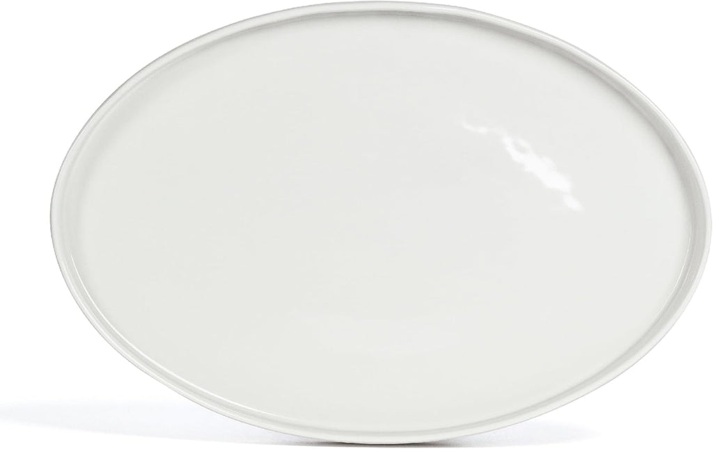 over&back Stackable Stoneware Serving Platter - Elegant 1-Piece Oval Serving Platter to Complete Your Kitchen Set - Perfect for Appetizers, Desserts, and More - 16" L x 11" W - Glossy White