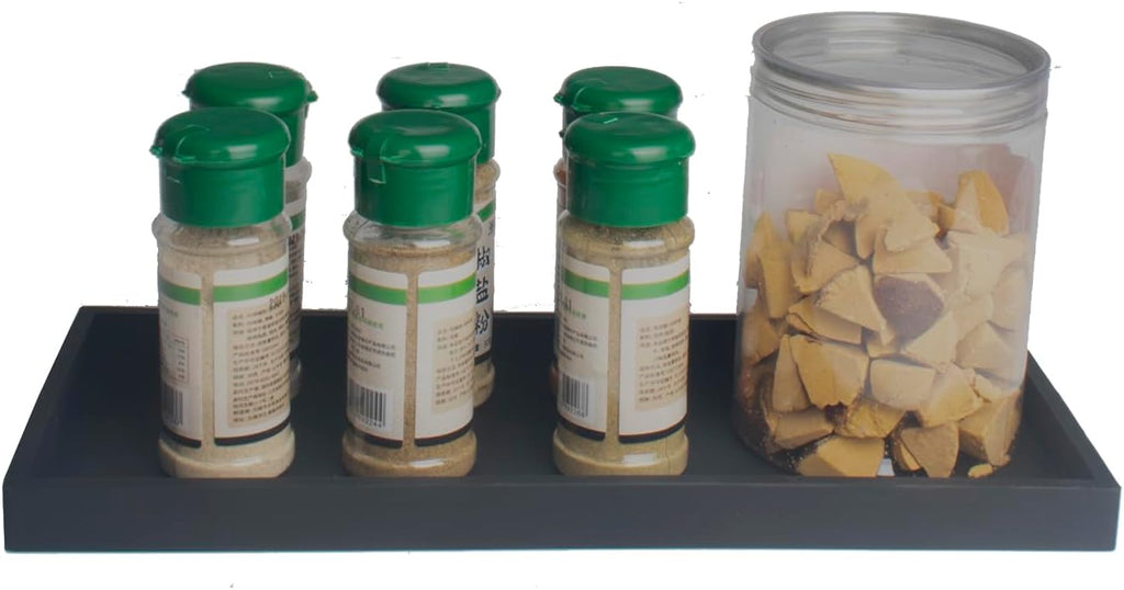 DNC Bathroom Counter Tray, 11.8" Silicone Vanity Tray, Kitchen Sink Soap Tray for Dish Holder Dispenser Countertop Toilet Tank Desk Organizer Black