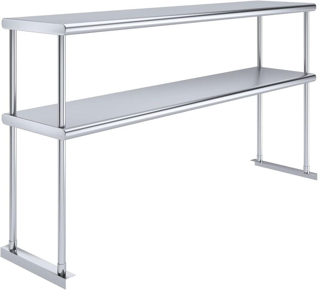 NSF Certified 18 Gauge Heavy Duty Stainless Steel Double overshelf with Brackets for Kitchens, Utility Rooms, Storage, Offices & Home