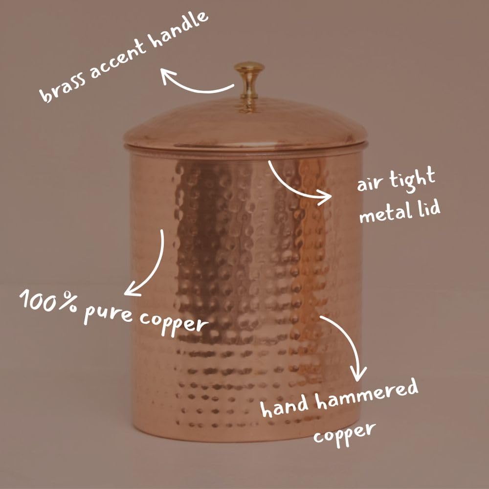 Kitchen Storage, Container for Sugar, Flour, Coffee & Tea, Food Storage, Canisters, Countertop Storage, Container with Lid, Copper Kitchen Accessories, Pure Copper Canister, Small