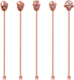 Skull Shape Swizzle Sticks, Reusable Stainless Steel Coffee Beverage Stirrers Cocktail, 5-Pack Drink Stir Sticks for Bar Party Home Office (Rose Gold)