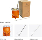 Argentina Yerba Mate Cup With Ceramic liner Straw Tea Gourd Mug One Bombilla Mate a Cleaning Brush (brown)