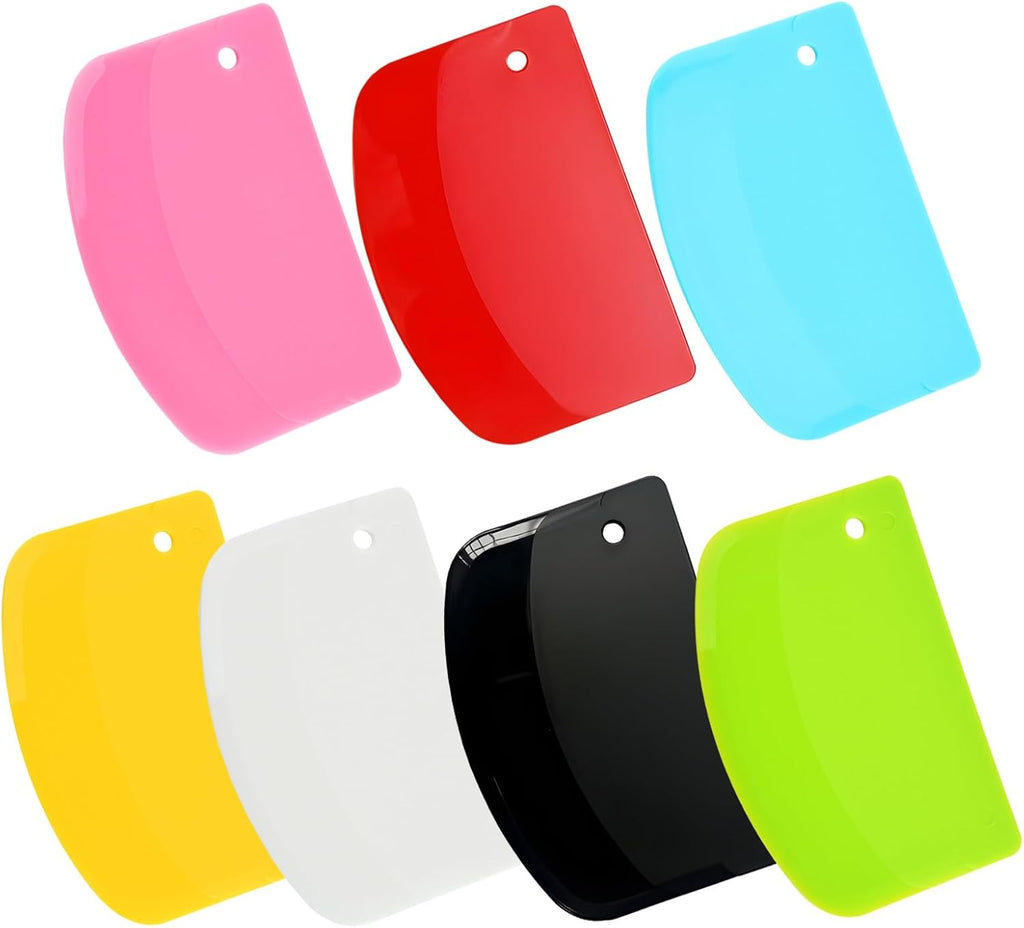 7PCS Dough Scraper Set, Plastic Bench Scraper, Multipurpose Bowl Scraper for Kitchen, Baking, Cake, Bread, Pizza, Pastry