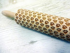Rolling pin PAW-HEARTS. Wooden embossing rolling pin with paw pattern. Embossed cookies. Pottery. Birthday gift. Dog cat pet lover