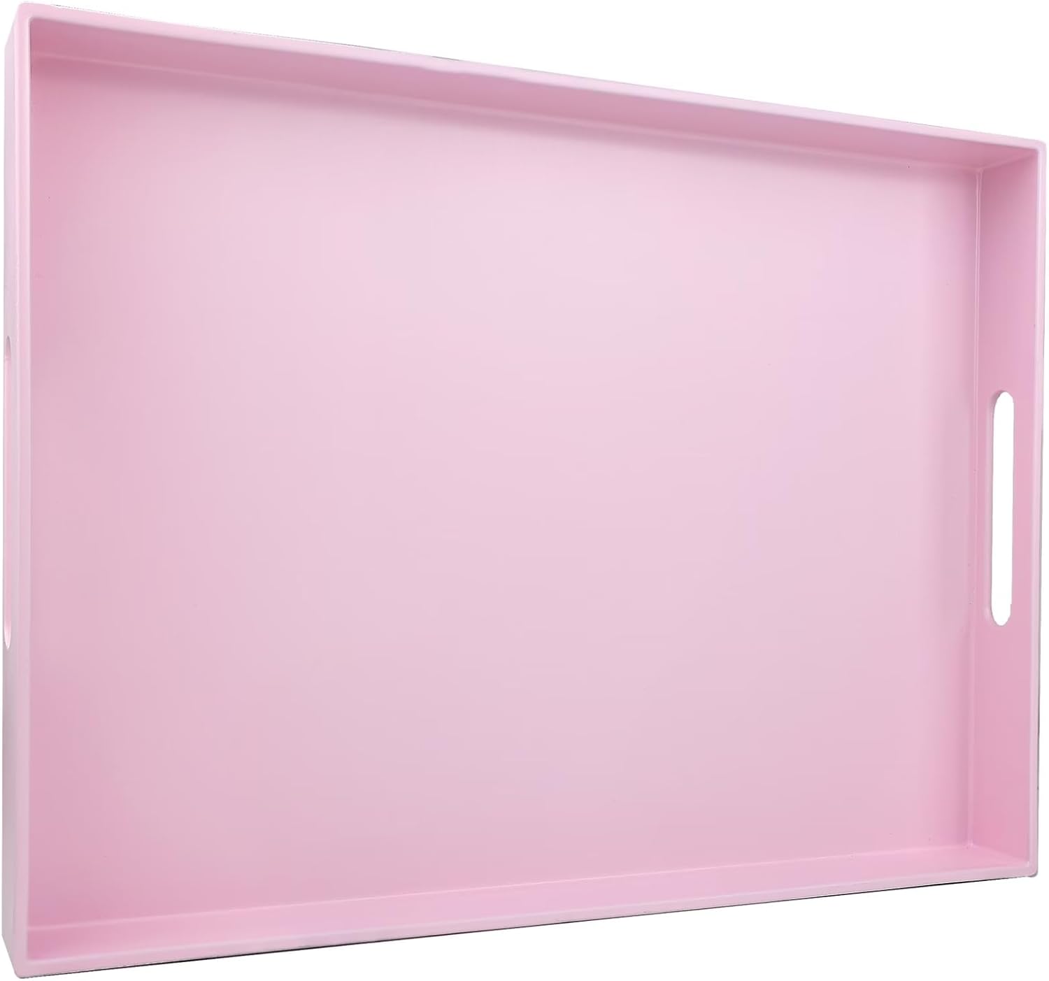 Pink Serving Tray for Coffee Table, Rectangular Plastic Decorative Tray with Handles for Entertaining, Outdoor Patio, Living Room, Ottoman, Bathroom Counter, 11.8”*15.7”*1.6”