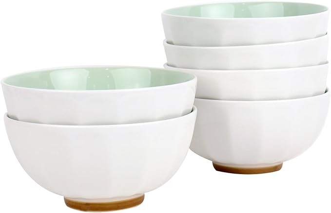 6-Piece Pasta Bowls 24 oz, Green Porcelain Bowls 6 inch, Microwave Oven Dishwasher Safe Scratch Resistant
