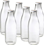 Le Parfait Bottles French Glass Milk Bottle with 48mm Printed Logo Airtight Metal Twist Cap | Used for Smoothie, Water Bottle, Preserved Tomato Sauce & other Soups| 32oz (Pack of 6) 1 Liter