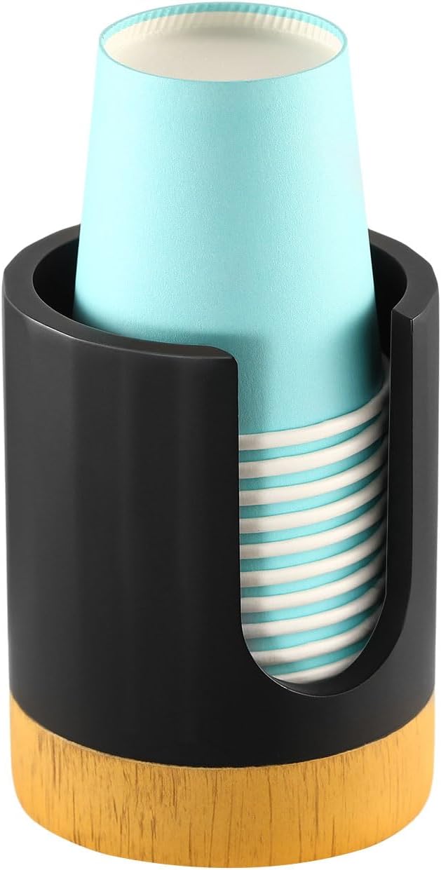 Luxspire Bathroom Cup Dispenser, 3oz Dixie Cup Dispenser, Guest Bathroom Essentials, Resin Cup Dispenser, Disposable Paper Cup Holder, Cotton Pad Holder, Bathroom Accessories - Matte Black