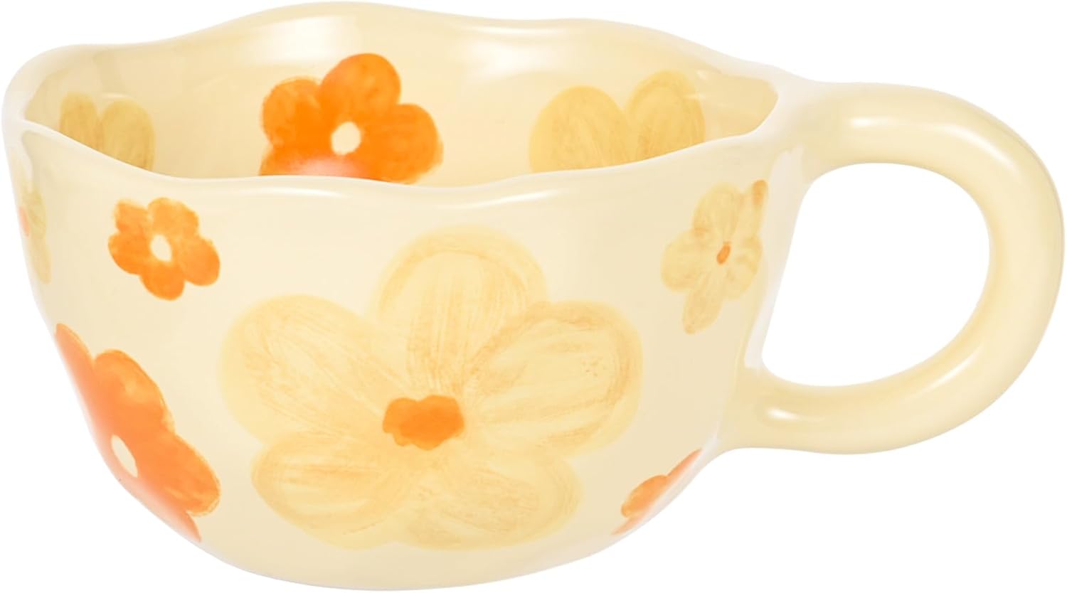 Ceramic Coffee Mug Vintage Flower Mugs 8 oz Cute Floral Coffee Mugs Irregular Latte Art Cup Lead-free Porcelain Cups for Cappuccino, Cocoa (Orange Flowers)