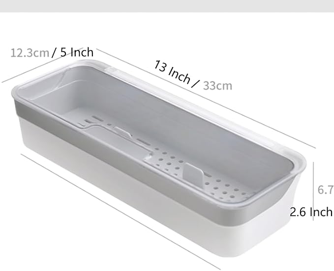 Plastic Kitchen Drawer Organizer with Lid and Drainer Stackable Utensil Holder for Countertop Silverware Tray White Flatware Organizers - 12.6x4.7x2.4 Inch Storage Box Spatula Cutlery Tray