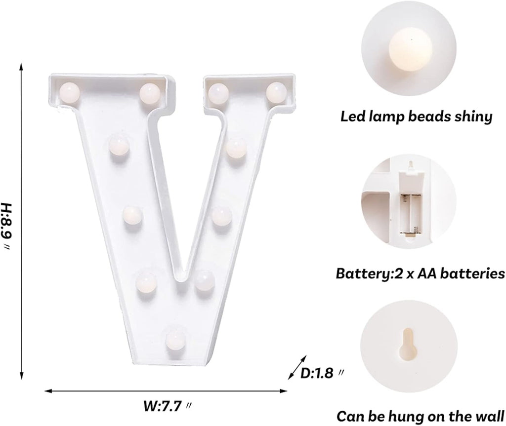 Foaky LED Letter Lights Sign Marquee Light Up Letters Sign for Night Light Wedding/Birthday Party Battery Powered Christmas Lamp Home Bar Decoration(V)